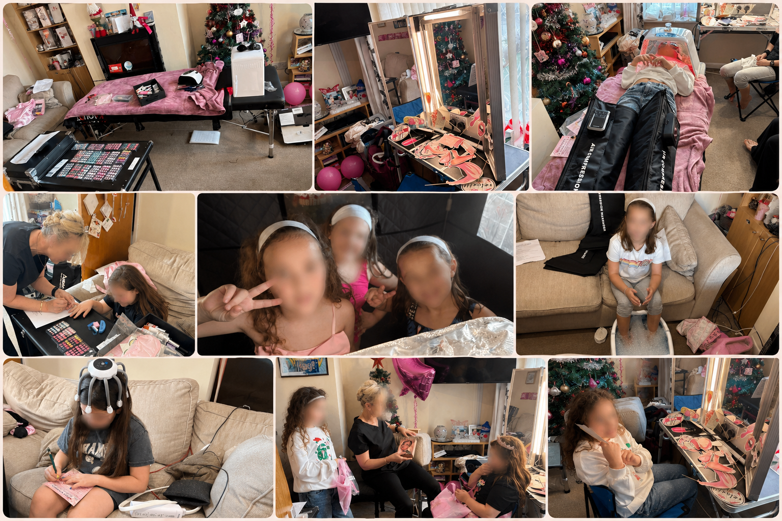 Bespoke children’s spa party activities with every child’s face obscured for privacy
